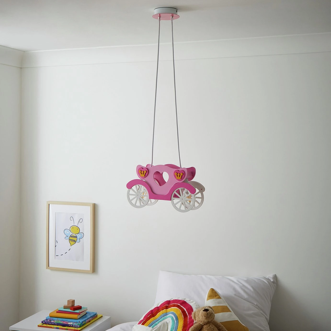 Glow Kids Princess Carriage Pendant Light - Pink & White 3 Glow Kids Princess Carriage Pendant Light - Pink & White