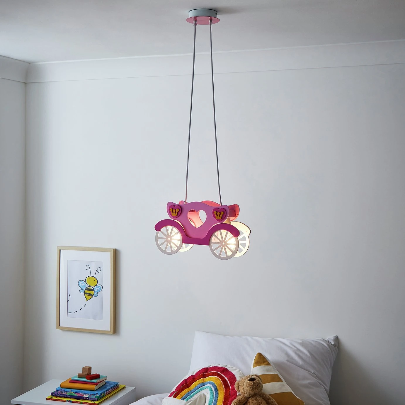 Glow Kids Princess Carriage Pendant Light - Pink & White 4 Glow Kids Princess Carriage Pendant Light - Pink & White - Image 2