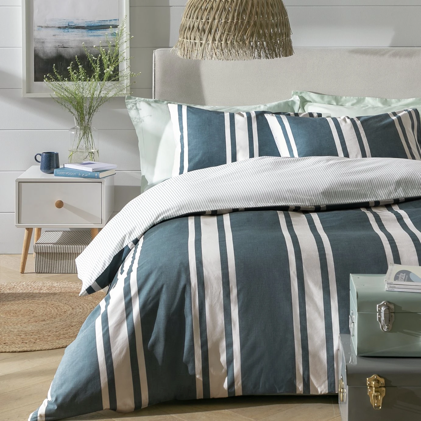 Habitat Cotton Coastal Stripe Blue Bedding Set - Single 3 Habitat Cotton Coastal Stripe Blue Bedding Set - Single