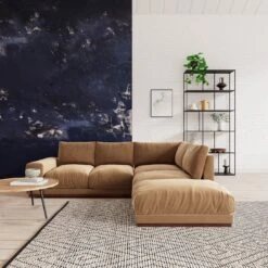 Swoon Denver Velvet Right Hand Corner Sofa - Biscuit -Trend Furniture 1972216 R Z001C