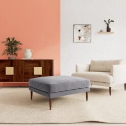 Swoon Kalmar Velvet Ottoman Footstool - Granite Grey -Trend Furniture 1974434 R Z001C