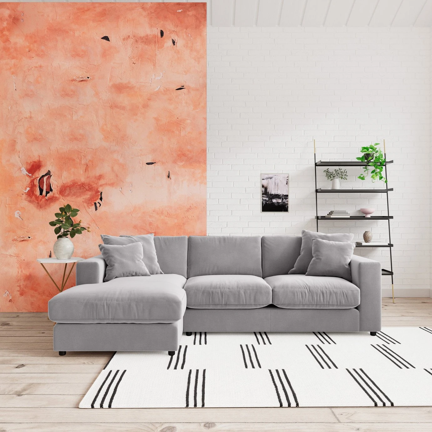 Swoon Althaea Velvet Left Hand Corner Sofa - Silver Grey 4 Swoon Althaea Velvet Left Hand Corner Sofa - Silver Grey - Image 2