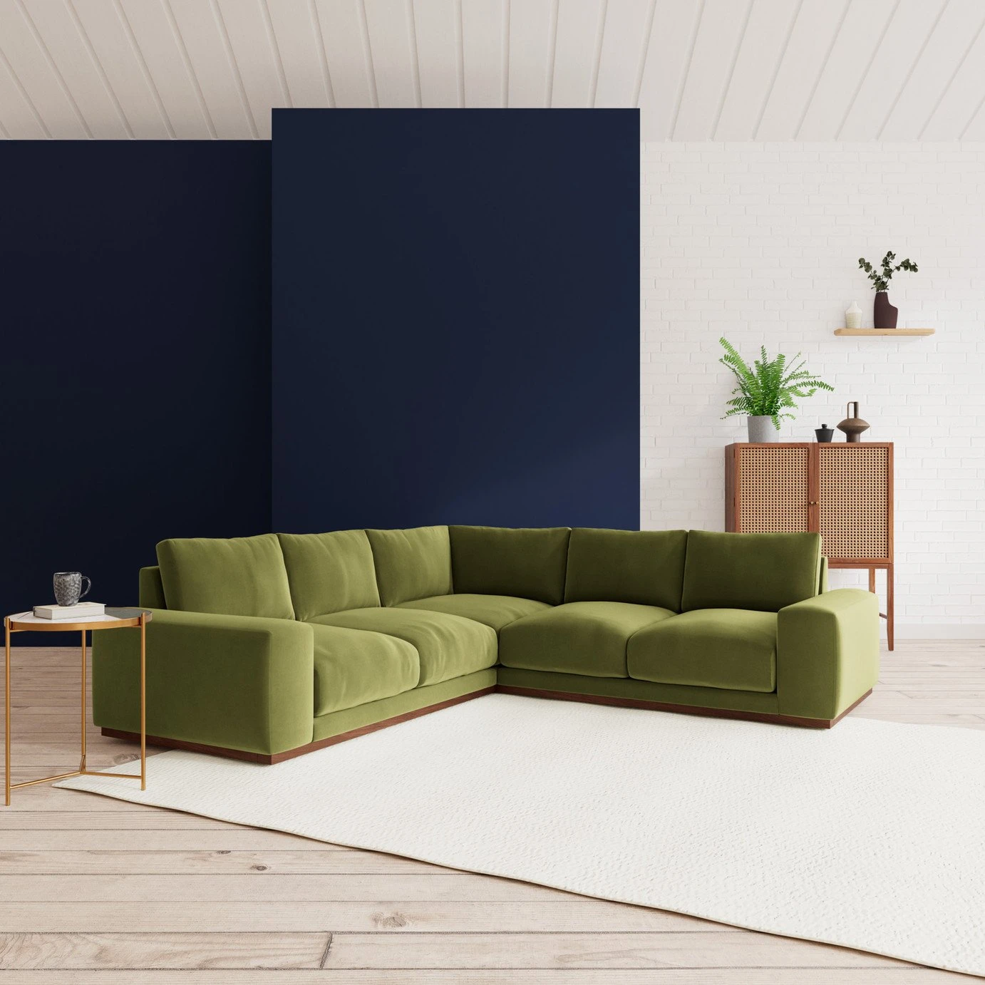 Swoon Denver Velvet 5 Seater Corner Sofa - Fern Green 4 Swoon Denver Velvet 5 Seater Corner Sofa - Fern Green - Image 2