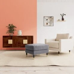 Swoon Rieti Velvet Ottoman Footstool - Granite Grey -Trend Furniture 2009016 R Z001C