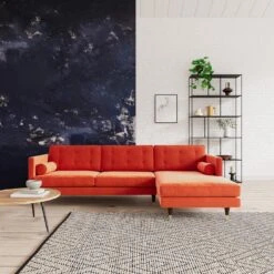 Swoon Porto Velvet Right Hand Corner Sofa - Burnt Orange -Trend Furniture 2013071 R Z001C