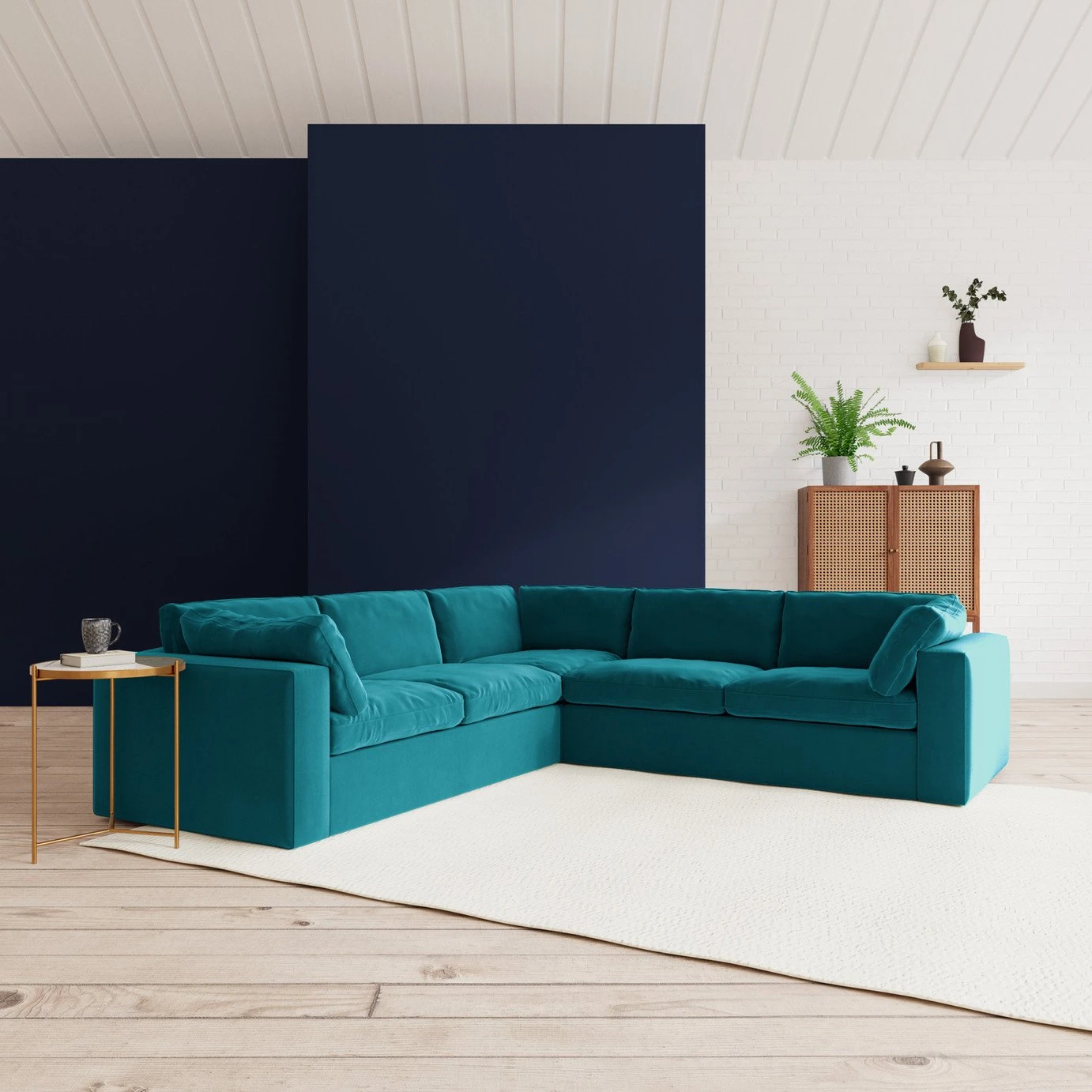 Swoon Seattle Velvet 5 Seater Corner Sofa - Kingfisher Blue 4 Swoon Seattle Velvet 5 Seater Corner Sofa - Kingfisher Blue - Image 2