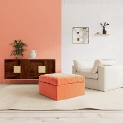 Swoon Seattle Velvet Ottoman Footstool - Burnt Orange -Trend Furniture 2017682 R Z001C