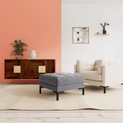 Swoon Landau Velvet Ottoman Footstool - Granite Grey -Trend Furniture 2024943 R Z001C