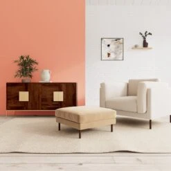 Swoon Munich Velvet Ottoman Footstool - Biscuit -Trend Furniture 2026408 R Z001C