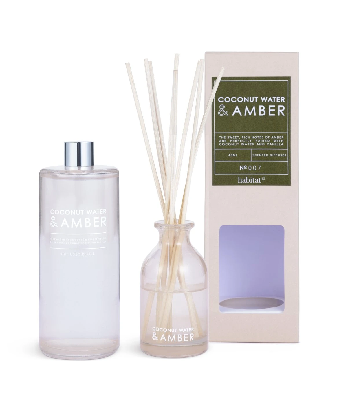 Habitat 90ml Diffuser & 180ml Refill - Coconut Water & Amber 3 Habitat 90ml Diffuser & 180ml Refill - Coconut Water & Amber