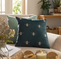Habitat Gold Bee Printed Cushion - Teal - 43x43cm 8 Habitat Gold Bee Printed Cushion - Teal - 43x43cm -Trend Furniture 2072610 R Z001C