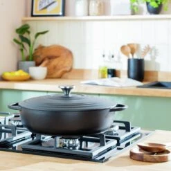 Habitat 4 Litre Shallow Cast Iron Casserole Dish - Black -Trend Furniture 3065482 R Z002C