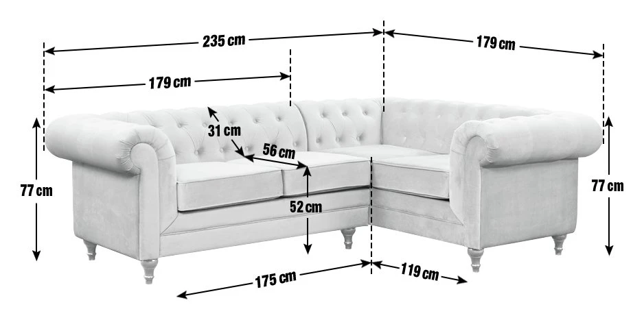 Habitat Chesterfield Velvet Left Hand Corner Sofa-Light Grey 6 Habitat Chesterfield Velvet Left Hand Corner Sofa-Light Grey - Image 4