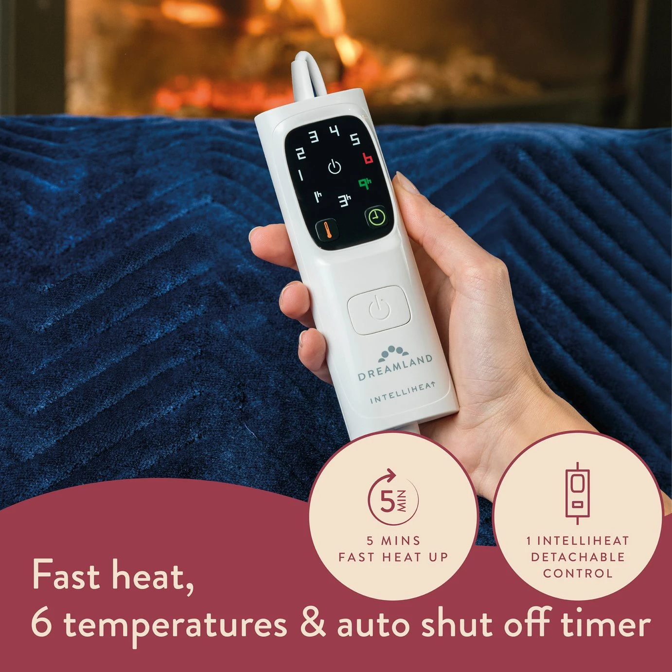 Dreamland Deluxe Velvet Royal Blue Heated Throw - Large 6 Dreamland Deluxe Velvet Royal Blue Heated Throw - Large - Image 4