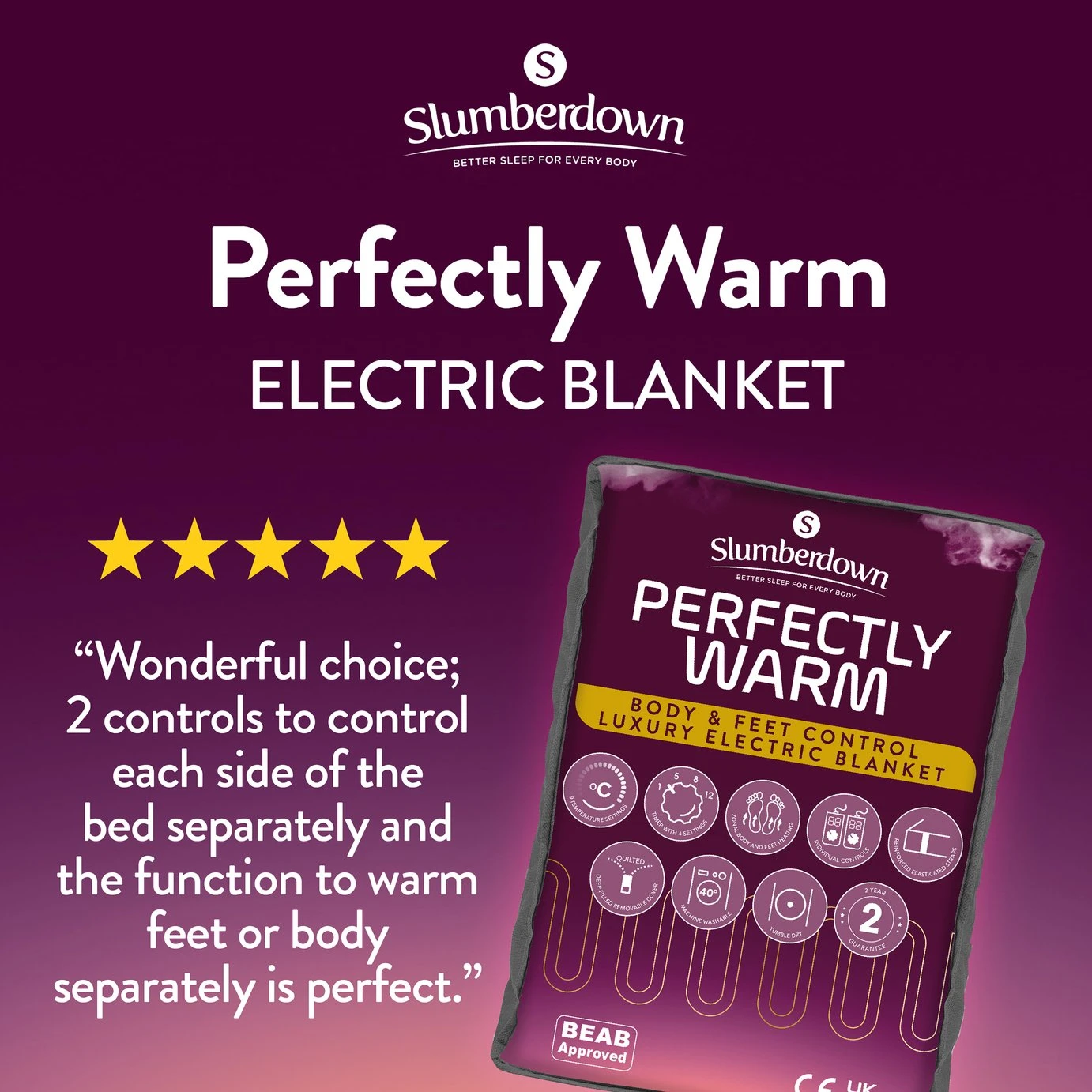 Slumberdown Perfeclty Warm Luxury Electric Blanket-Superking 4 Slumberdown Perfeclty Warm Luxury Electric Blanket-Superking - Image 2