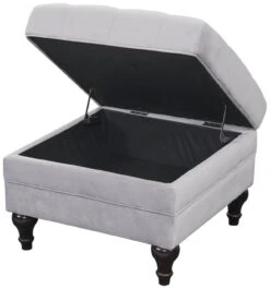 Habitat Chesterfield Velvet Storage Footstool - Light Grey -Trend Furniture 4654287 R Z003A