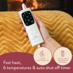 Dreamland Deluxe Velvet Mustard Heated Throw - Large -Trend Furniture 4844994 R Z004A