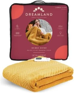 Dreamland Deluxe Velvet Mustard Heated Throw - Large -Trend Furniture 4844994 R Z008A