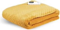 Dreamland Deluxe Velvet Mustard Heated Throw - Large -Trend Furniture 4844994 R Z009A