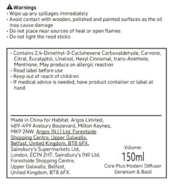 Habitat 150ml Scented Diffuser - Geranium & Basil -Trend Furniture 7160149 R Z011A