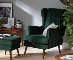 Habitat Callie Velvet Wingback Chair - Forest Green -Trend Furniture 7878486 R Z002C