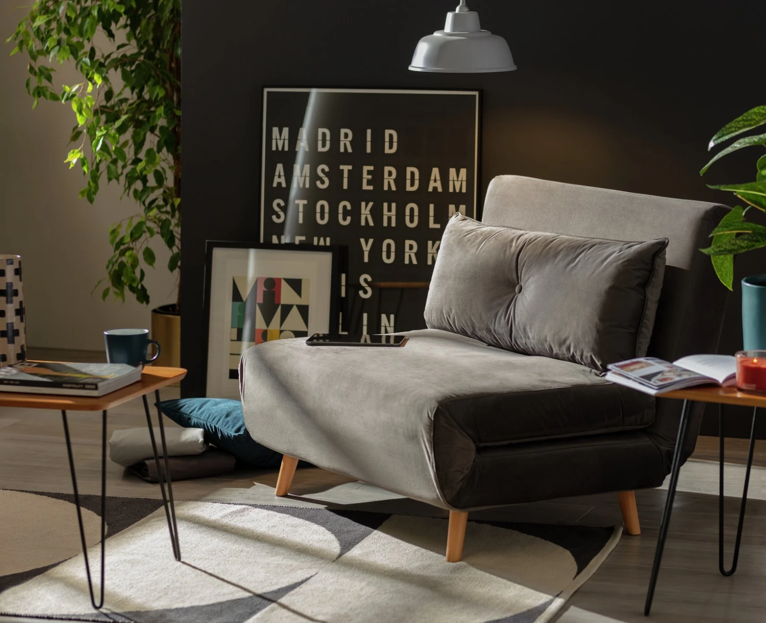 Habitat Roma Small Double Velvet Chair Bed - Charcoal 8 Habitat Roma Small Double Velvet Chair Bed - Charcoal - Image 6