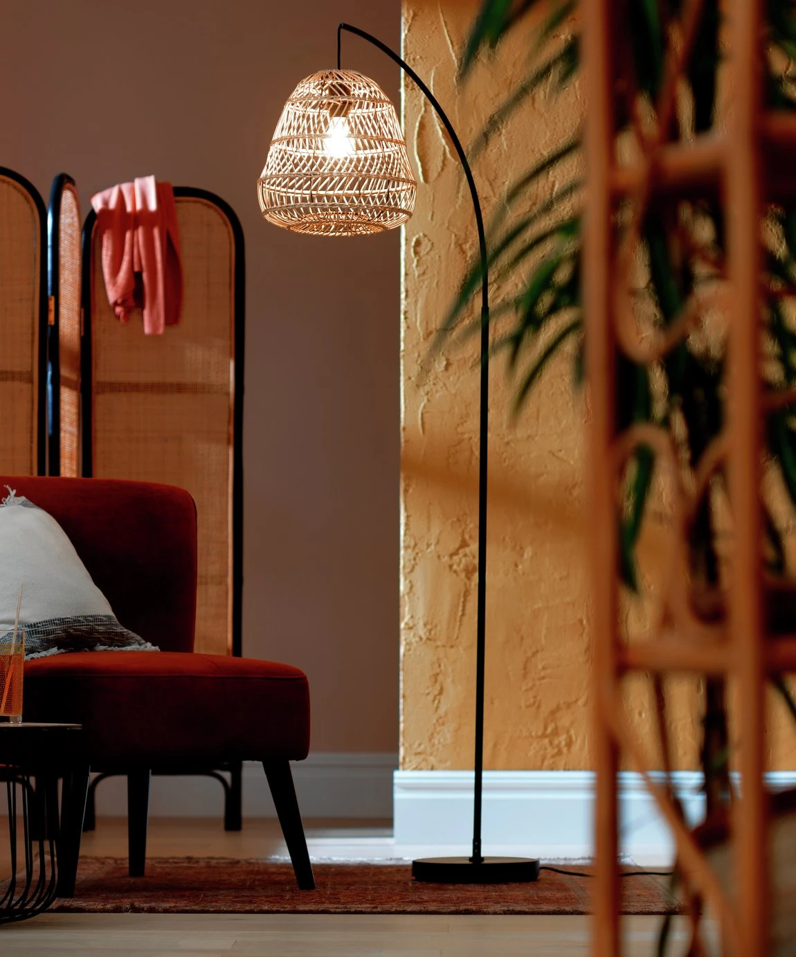 Habitat Rattan Arc Floor Lamp - Cream And Black 3 Habitat Rattan Arc Floor Lamp - Cream And Black