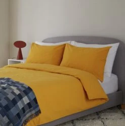 Habitat Stonewashed Cotton Plain Mustard Bedding Set -Double -Trend Furniture 9189252 R Z001C