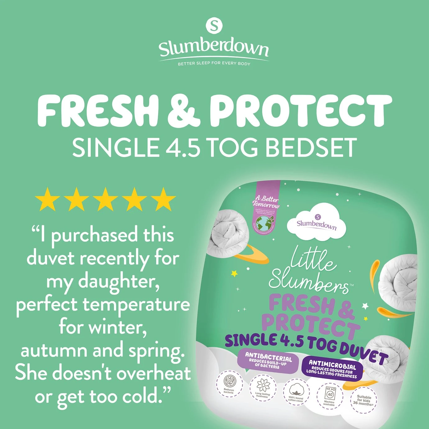 Slumberdown Anti Bacterial 4.5 Tog Kids Duvet - Single 4 Slumberdown Anti Bacterial 4.5 Tog Kids Duvet - Single - Image 2