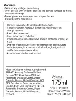 Habitat 175ml Ceramic Diffuser - Hyacinth And White Birch -Trend Furniture 9415847 R Z010A