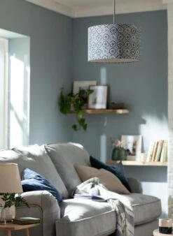 Habitat Country Floral Printed 30cm Drum Shade - Grey -Trend Furniture 9521322 R Z003C