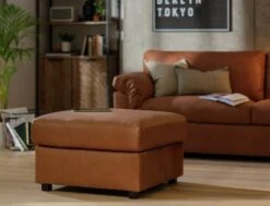 Habitat Florence Leather Ottoman Footstool - Tan -Trend Furniture 9576267 R Z001C