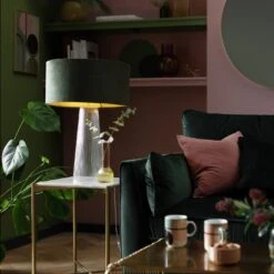 Habitat Gaia Velvet & Foil 40cm Drum Shade - Chive 17 Habitat Gaia Velvet & Foil 40cm Drum Shade - Chive -Trend Furniture 9602564 R Z003C