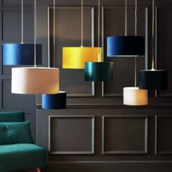 Habitat Gaia Velvet & Foil 40cm Drum Shade - Chive 19 Habitat Gaia Velvet & Foil 40cm Drum Shade - Chive -Trend Furniture 9602564 R Z005C