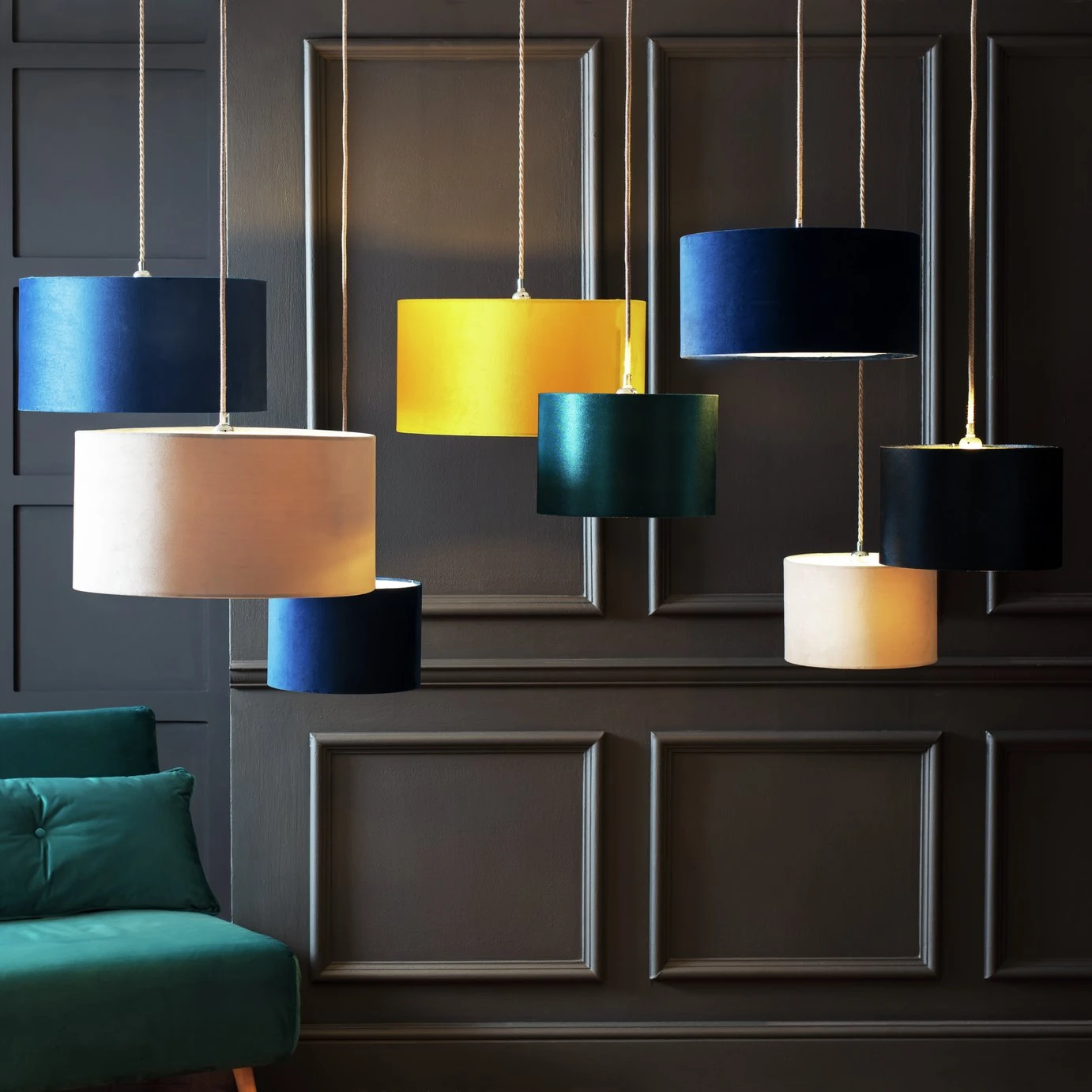 Habitat Gaia Velvet & Foil 40cm Drum Shade - Chive 11 Habitat Gaia Velvet & Foil 40cm Drum Shade - Chive - Image 9